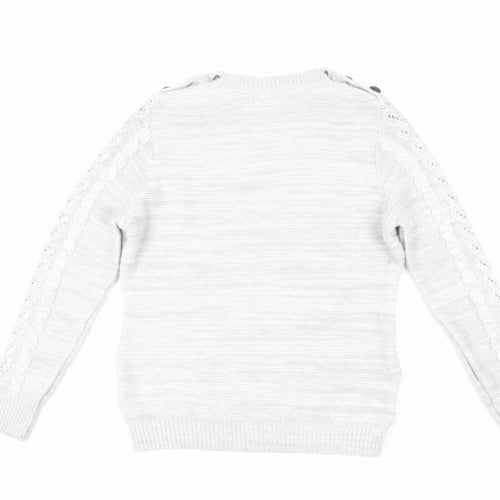 Red Herring Women's White Cable-Knit Jumper Size 12