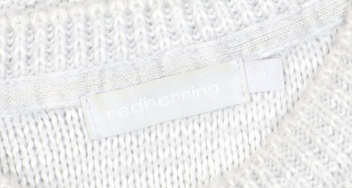 Red Herring Women's White Cable-Knit Jumper Size 12