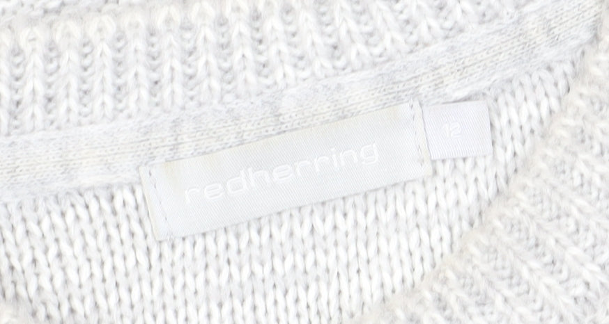 Red Herring Women's White Cable-Knit Jumper Size 12