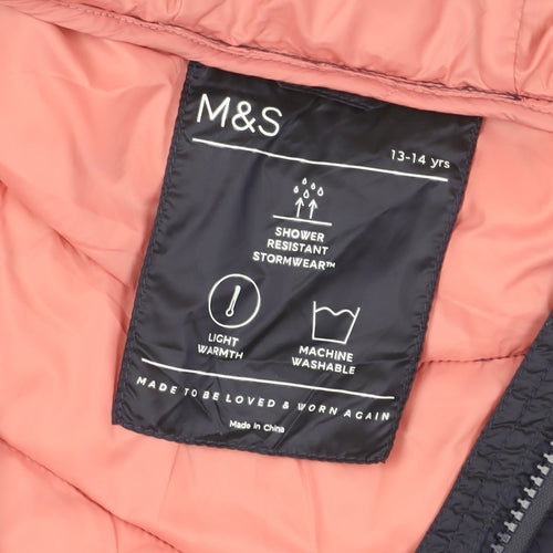 Marks and Spencer Girls Black Hooded Puffer Jacket 13-14 Years