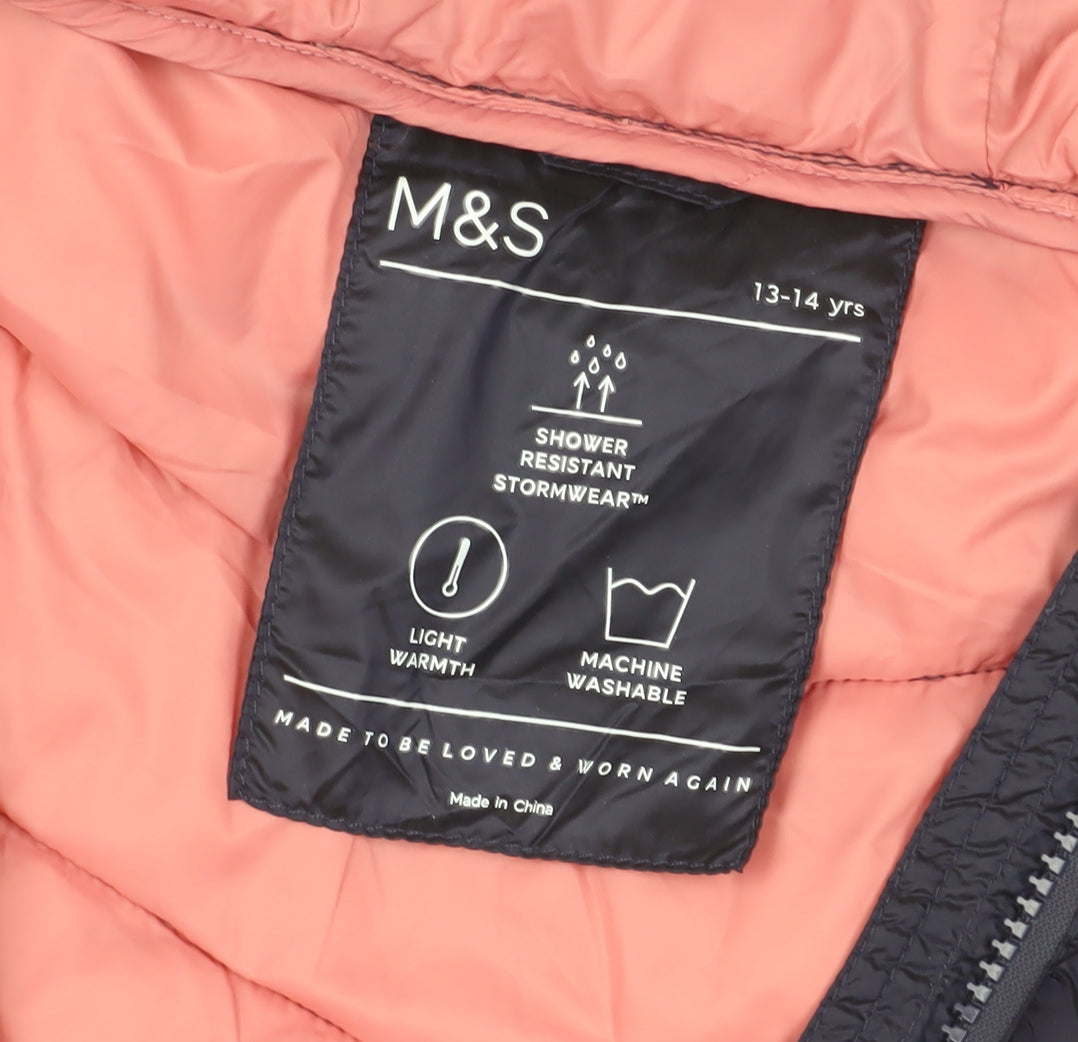 Marks and Spencer Girls Black Hooded Puffer Jacket 13-14 Years