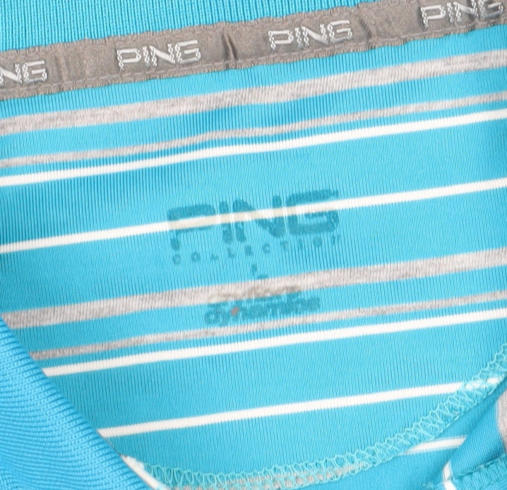 Ping Men's Blue Striped Golf Polo Short Sleeve Shirt Size L