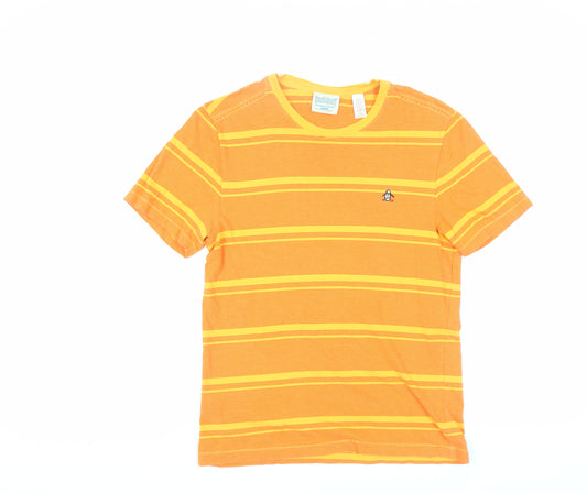 Penguin Men's Orange Striped Crew Neck T-Shirt M