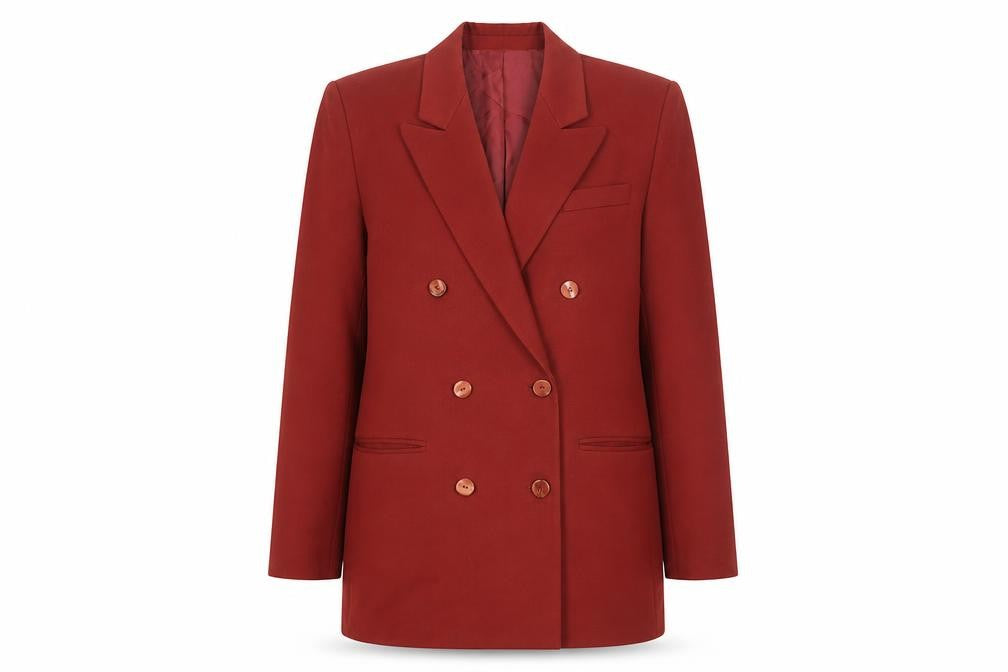 Front view of Marks & Spencer Women's Red Double-Breasted Blazer, size 12