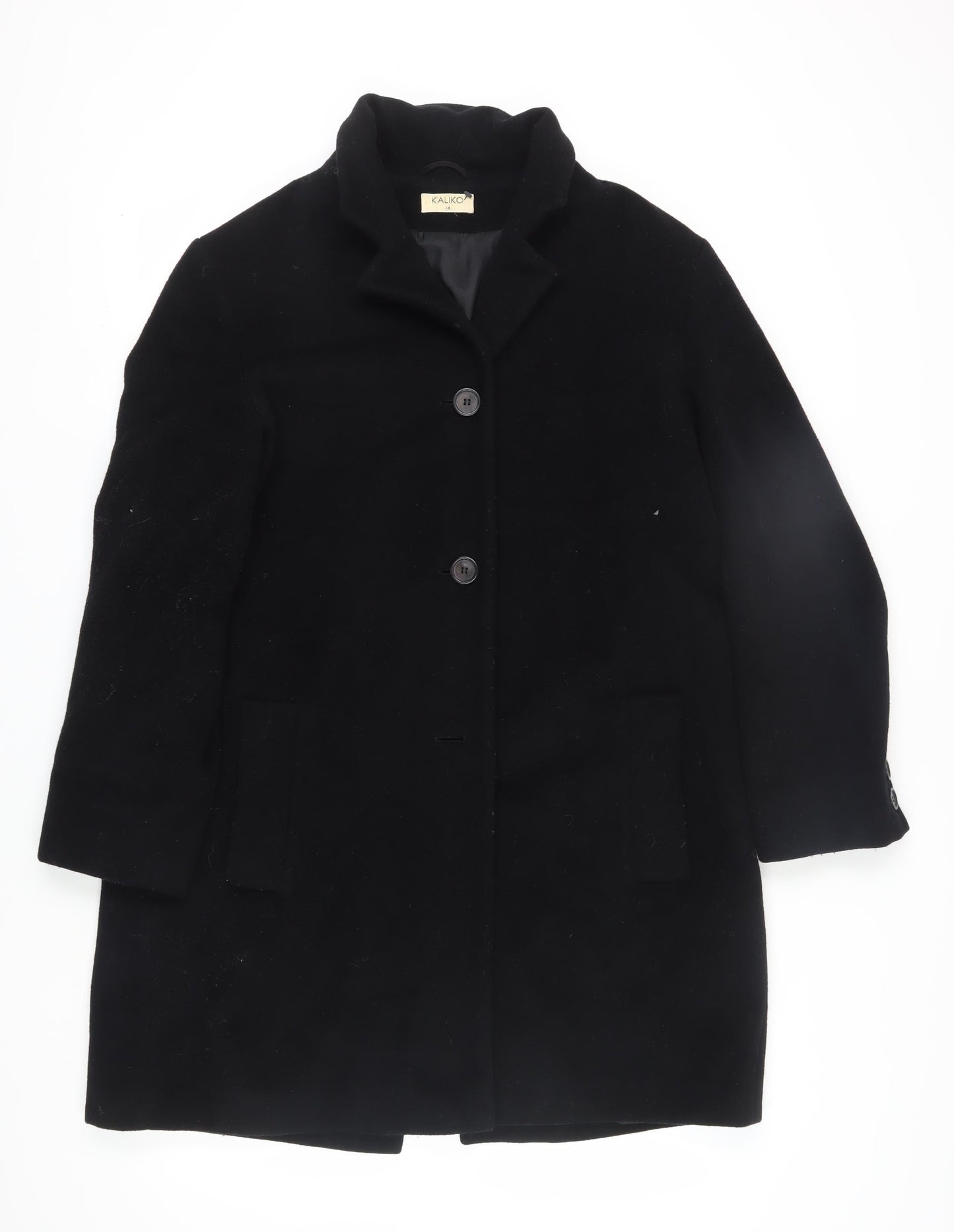 Kaliko Women's Black Mid-Length Overcoat, Size 14