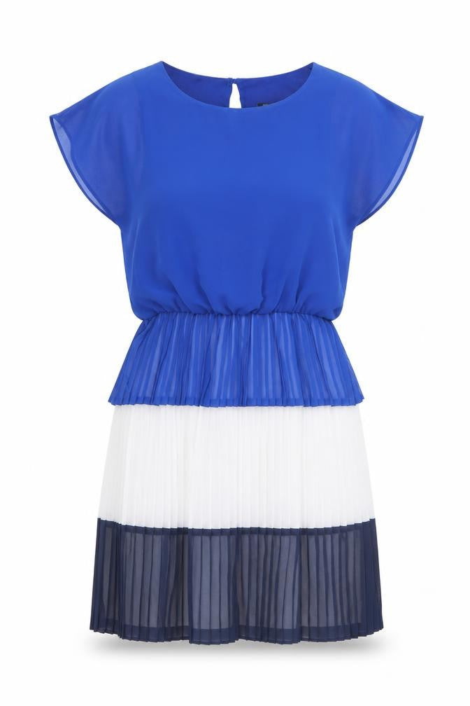 Front view of Mango Collection Women's Blue XS Pleated Dress