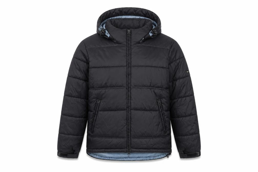 Front view of TOG24 Men's Black Puffer Jacket S Hooded Casual Winter