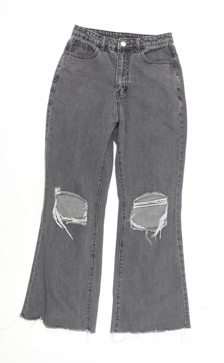 Cider Women's Grey Flared Jeans S Distressed Cotton