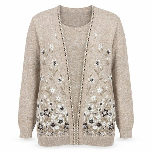 Envy I Women's Beige Floral Cardigan Size S
