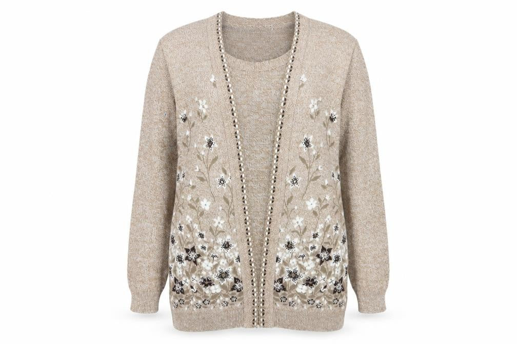 Envy I Women's Beige Floral Cardigan Size S