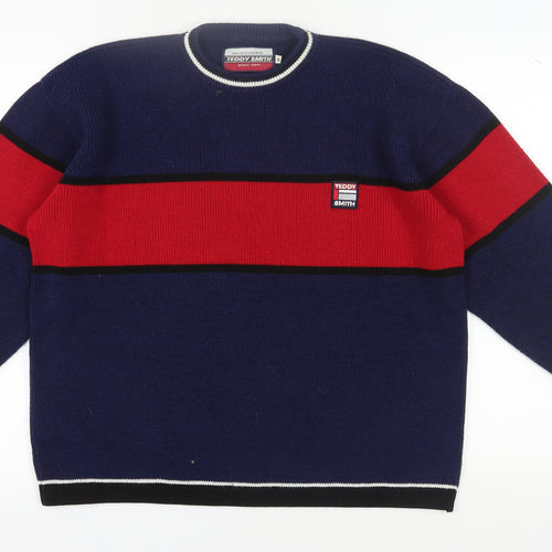 Teddy Smith Men's Blue Red Striped Pullover Jumper M