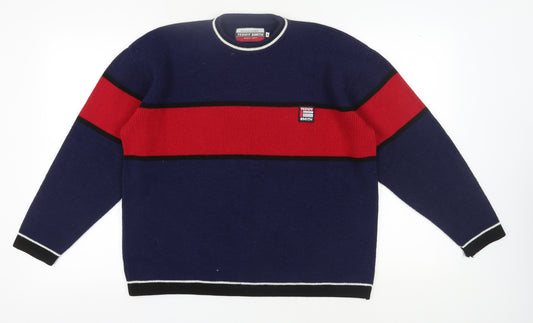 Teddy Smith Men's Blue Red Striped Pullover Jumper M