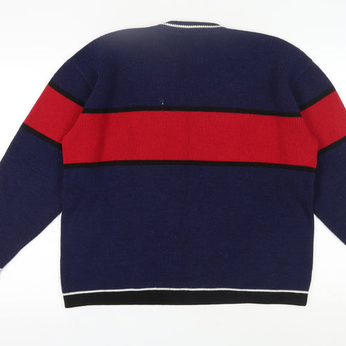 Teddy Smith Men's Blue Red Striped Pullover Jumper M