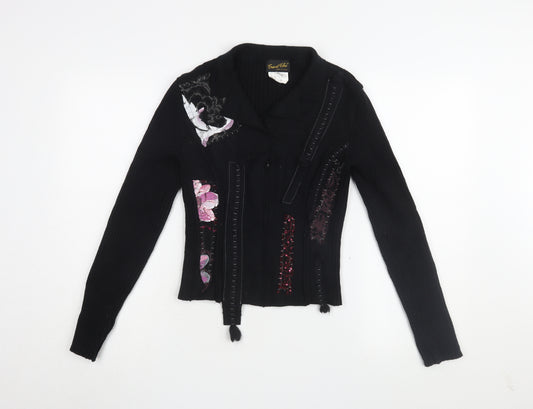 Tricot Chic Women's Black Embroidered Slim Jacket Size 12