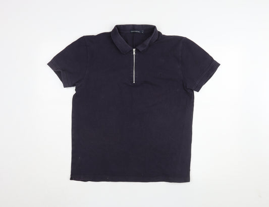 French Connection Men's Black Zip Polo T-Shirt M