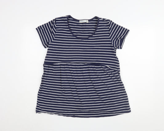 JoJo Maman Bébé Women's Blue Striped T-Shirt, M