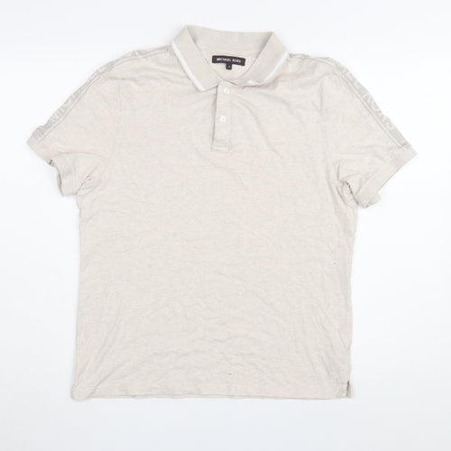Michael Kors Men's Beige Polo Shirt M, Solid Cotton Casual