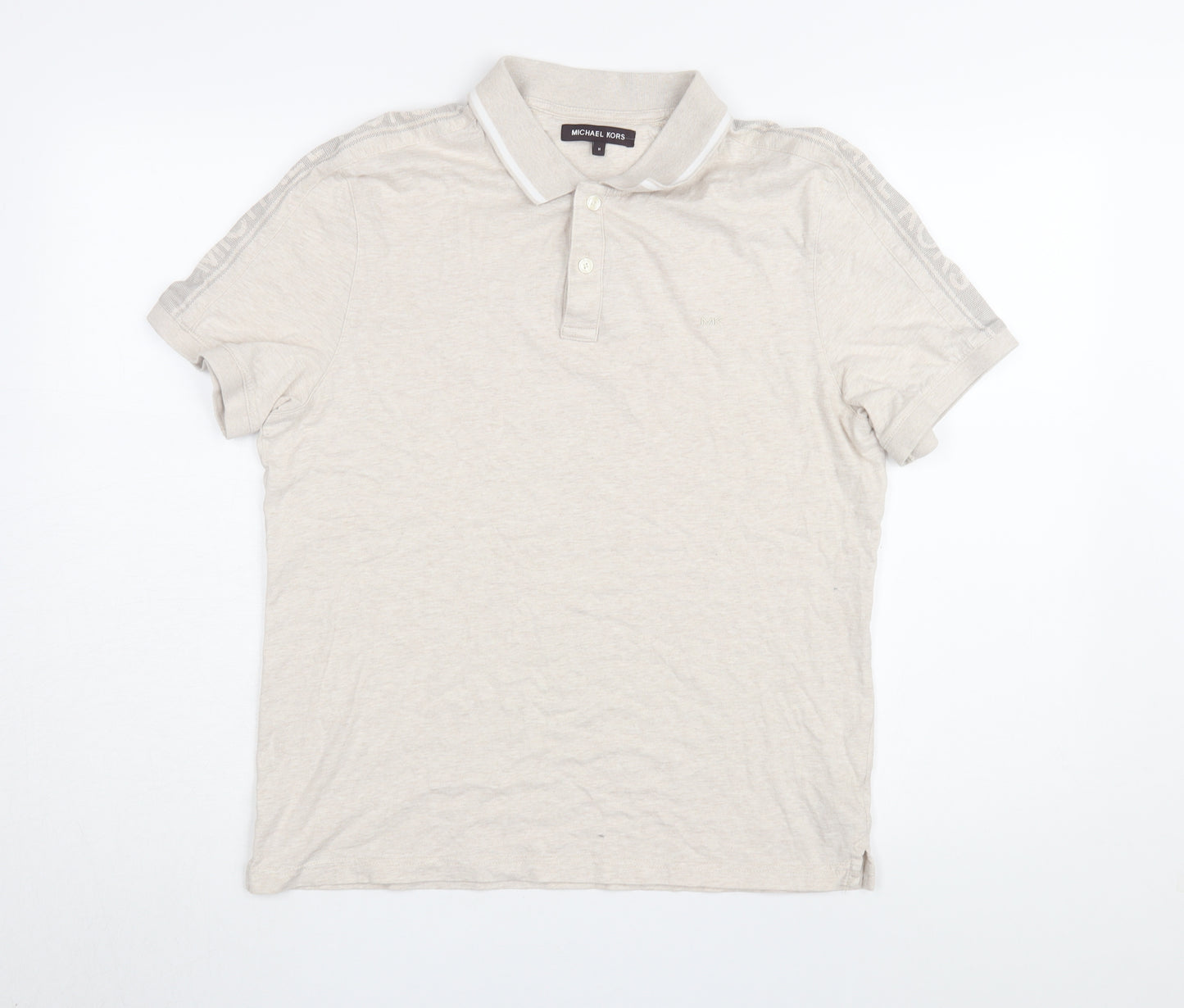 Michael Kors Men's Beige Polo Shirt M, Solid Cotton Casual