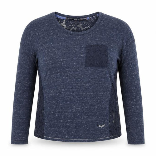 Superdry Women’s Blue Lace Jersey Long Sleeve Top, M