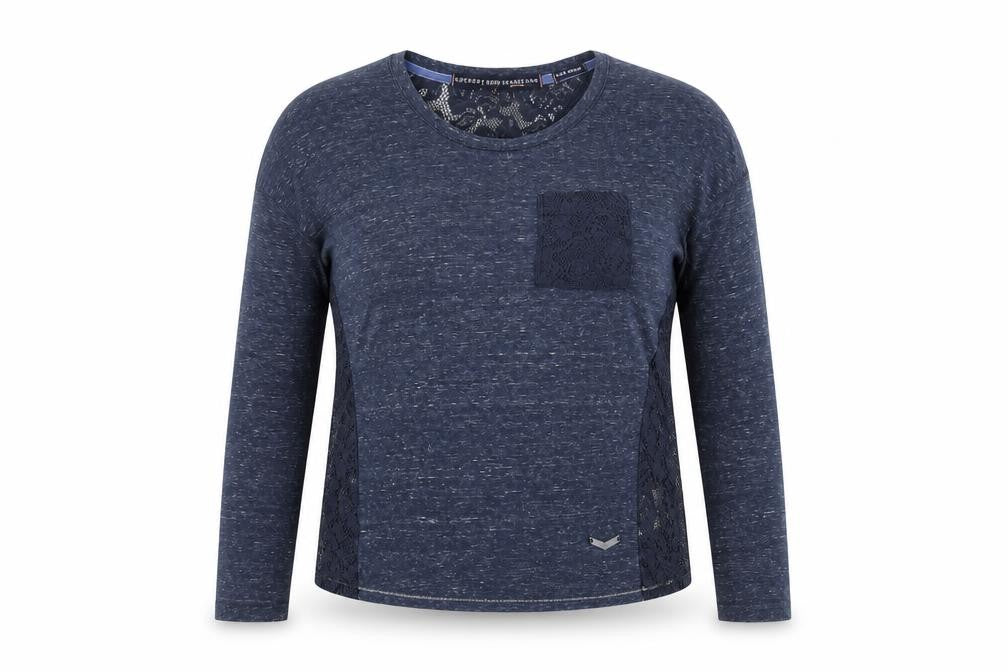 Superdry Women’s Blue Lace Jersey Long Sleeve Top, M