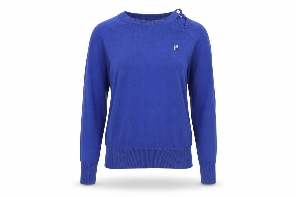 Front view of Fenchurch Women's Blue jumper, size XS
