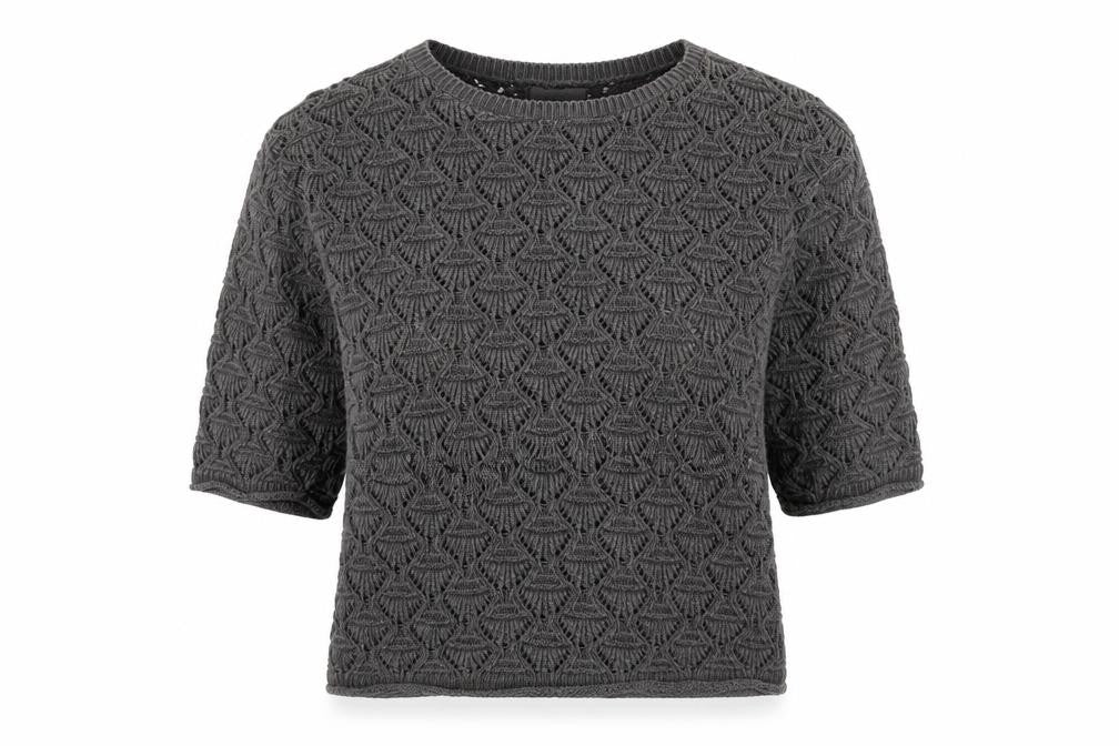 Front view of Portocruz Women's Grey Open-Knit Jumper, One Size