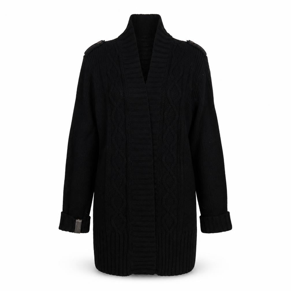 Front view of Golddigga Women's Black Coatigan, size 12, Long Wool Blend