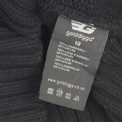 Golddigga Women's Black Coatigan Size 12 Long Wool Blend