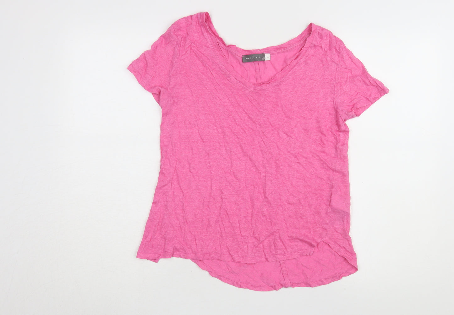 Mint Velvet Women's Pink Linen V-Neck T-Shirt XS