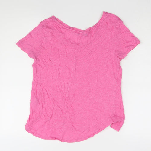 Mint Velvet Women's Pink Linen V-Neck T-Shirt XS