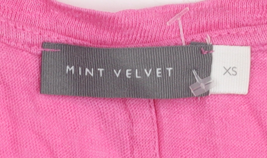 Mint Velvet Women's Pink Linen V-Neck T-Shirt XS