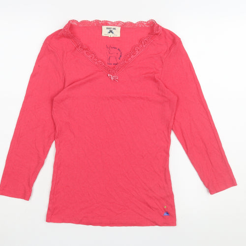 Night Owl Women's Pink Long Sleeve V-Neck Pyjama Top Size S