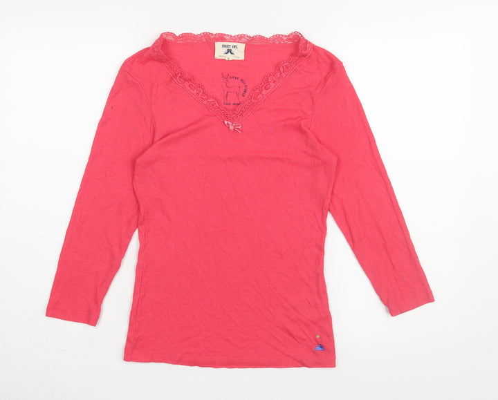 Night Owl Women's Pink Long Sleeve V-Neck Pyjama Top Size S