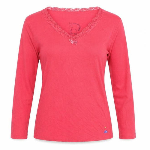 Night Owl Women's Pink Long Sleeve V-Neck Pyjama Top Size S