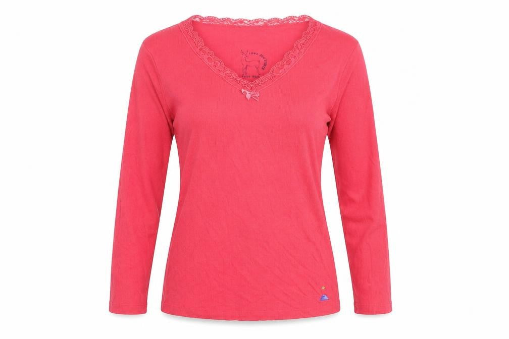 Night Owl Women's Pink Long Sleeve V-Neck Pyjama Top Size S