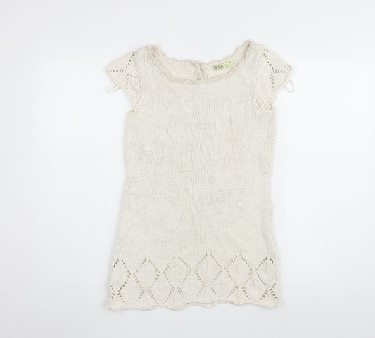 Old Navy Women Ivory Basic Knit T-Shirt, Size M