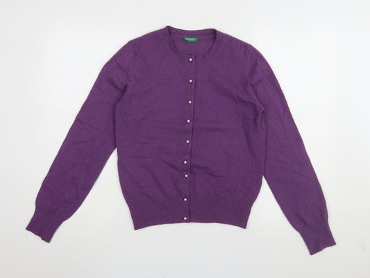 Benetton Women's Purple Cardigan L Wool Angora