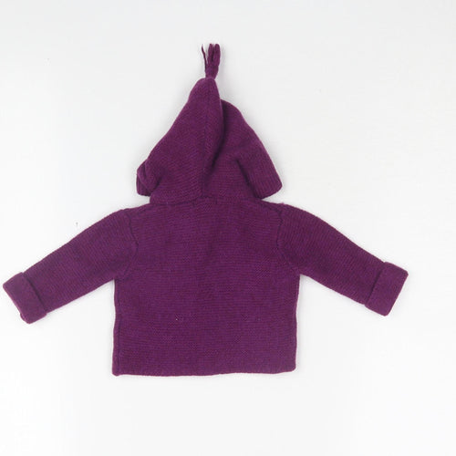 JoJo Maman Bébé Unisex Purple Cardigan 0-3M Hooded Knit