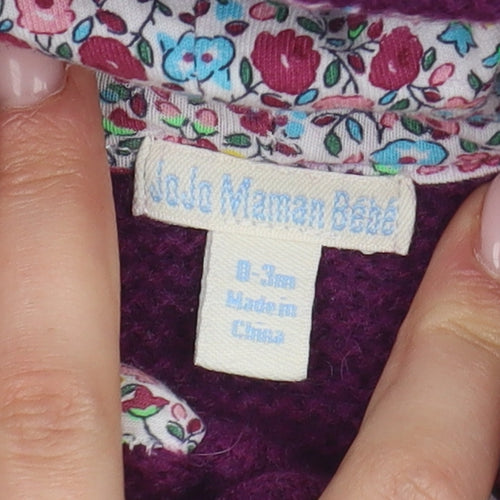 JoJo Maman Bébé Unisex Purple Cardigan 0-3M Hooded Knit