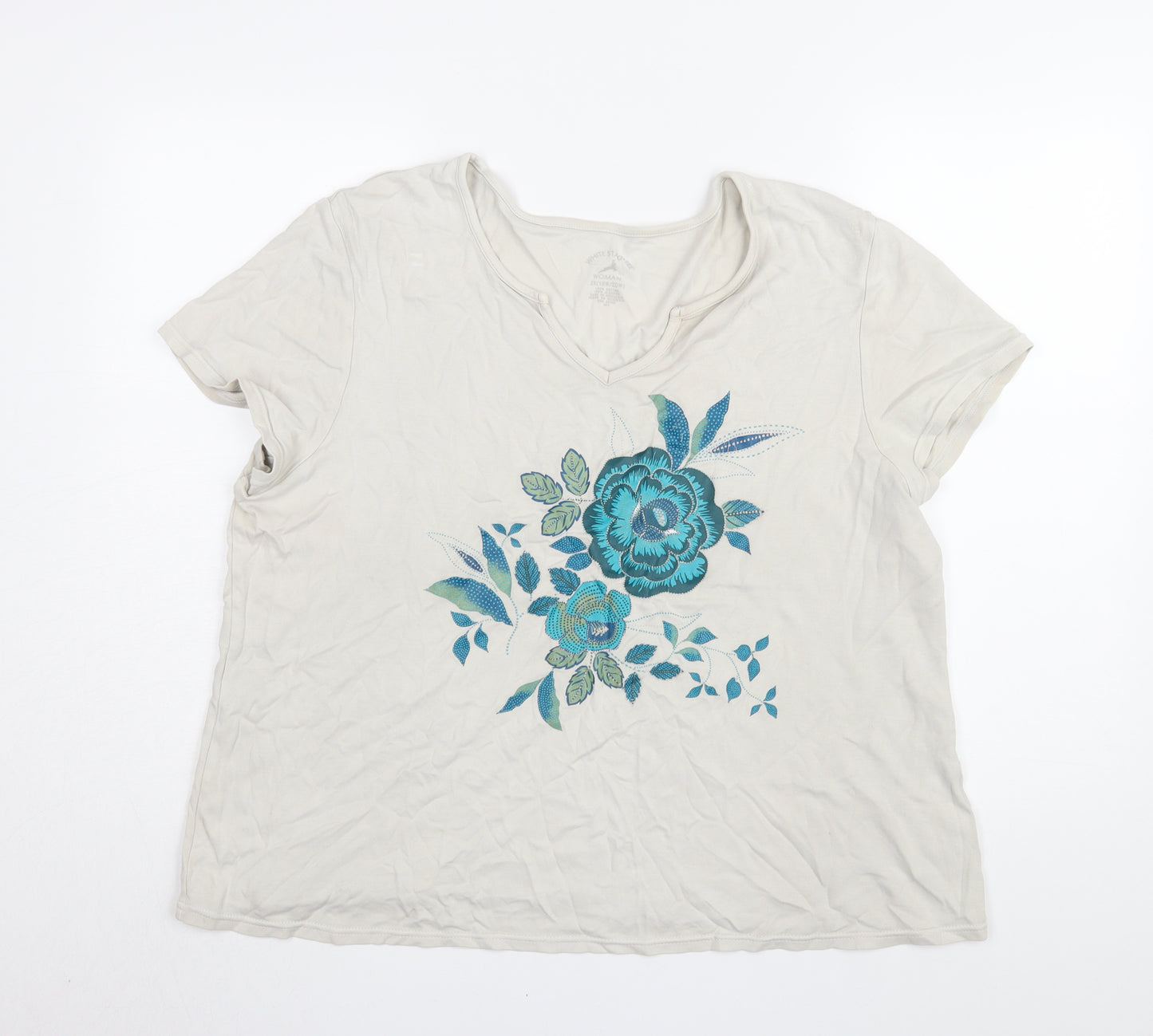 White Stag Women's Embroidered T-Shirt, 2XL White Floral