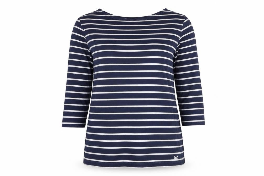 Crew Clothing Women's Blue Striped T-Shirt Size 10