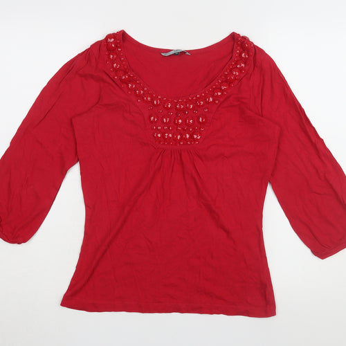 Red Herring Women's Red Beaded Blouse, Size 10