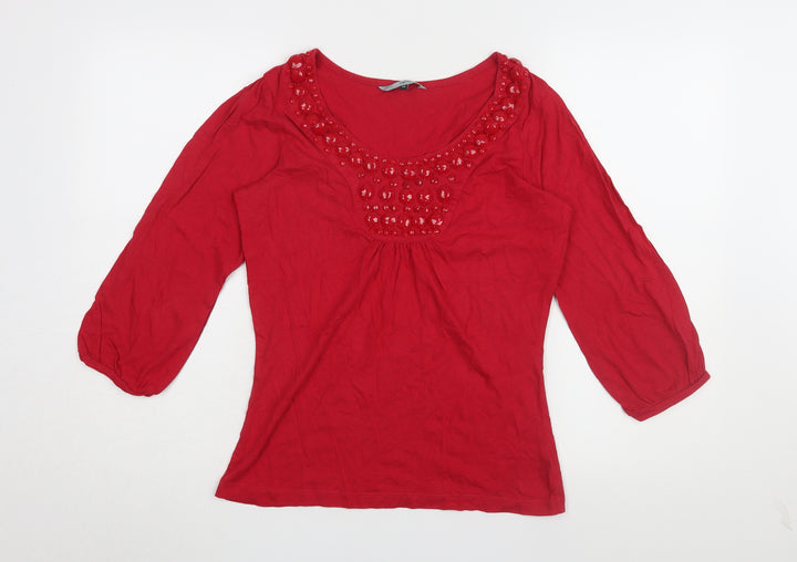 Red Herring Women's Red Beaded Blouse, Size 10