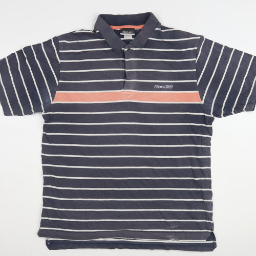 Reebok Men's Blue Striped Polo L Regular Fit