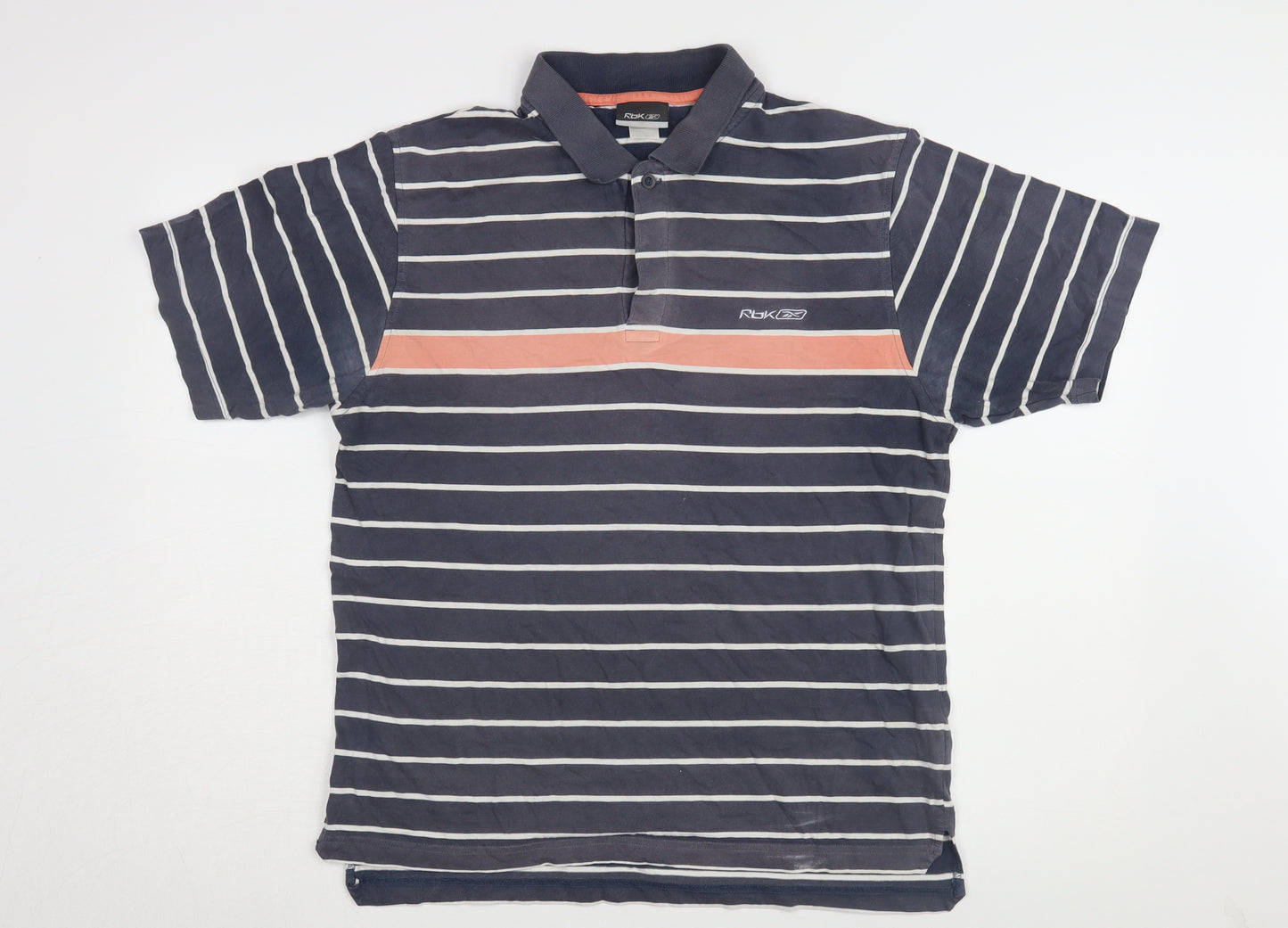 Reebok Men's Blue Striped Polo L Regular Fit
