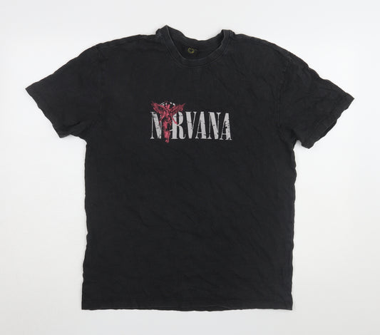 Primark Men's Black Nirvana Band Graphic T-Shirt, Size S