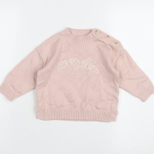 Mint Velvet Pink Girls Jumper, 12-18 Months, Button Accent