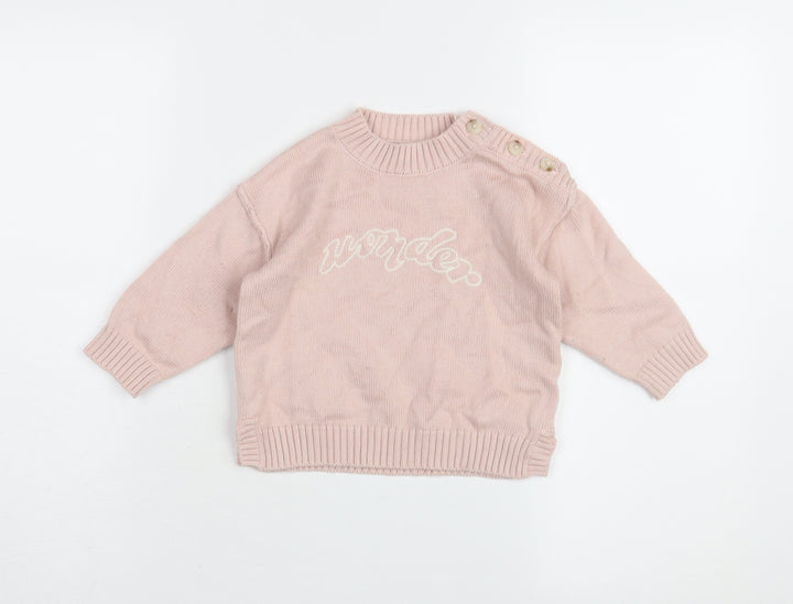 Mint Velvet Pink Girls Jumper, 12-18 Months, Button Accent
