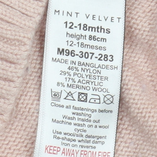 Mint Velvet Pink Girls Jumper, 12-18 Months, Button Accent