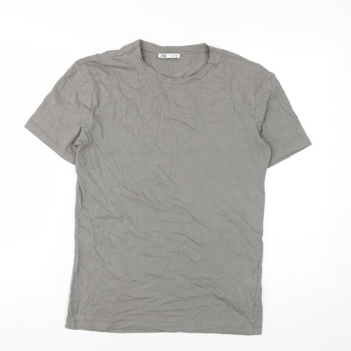 Zara Unisex Grey Basic T-Shirt, Short Sleeve, Size S